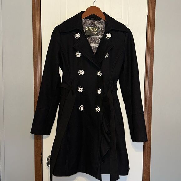 Guess Retro Black Double Breasted Wool Trench Coat-RARE
Size Medium - Picture 4 of 17